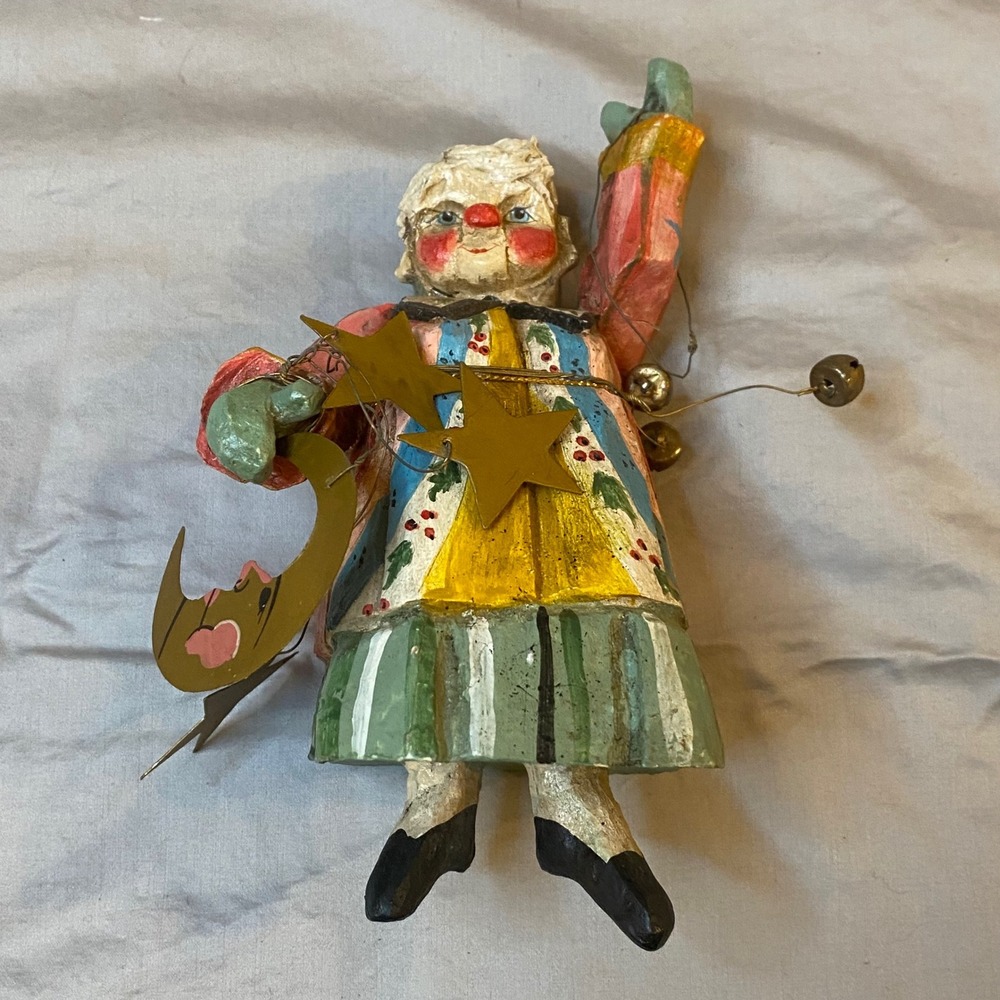 1991 House of Hatten Whimsical Jester Clown Figurine Ornament Hanging Bells Star